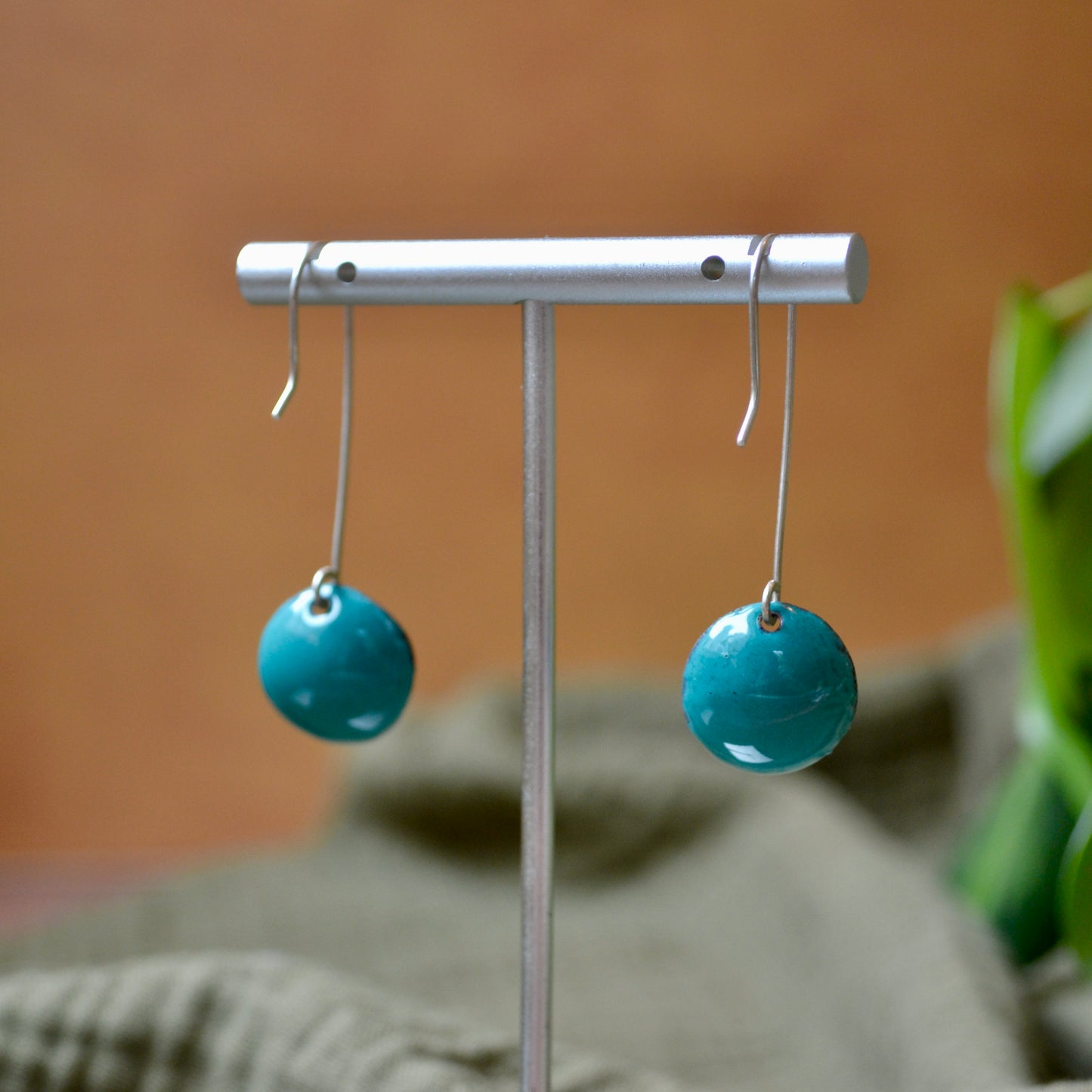 Teal Small Long Flower Cup Earrings