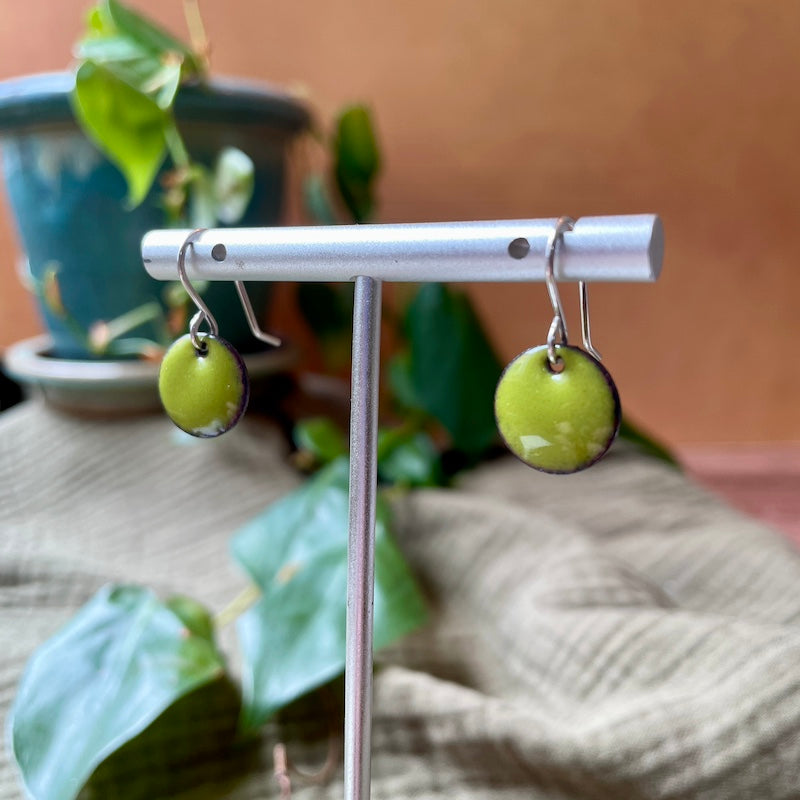 Chartreuse  Enamel Dot Earrings