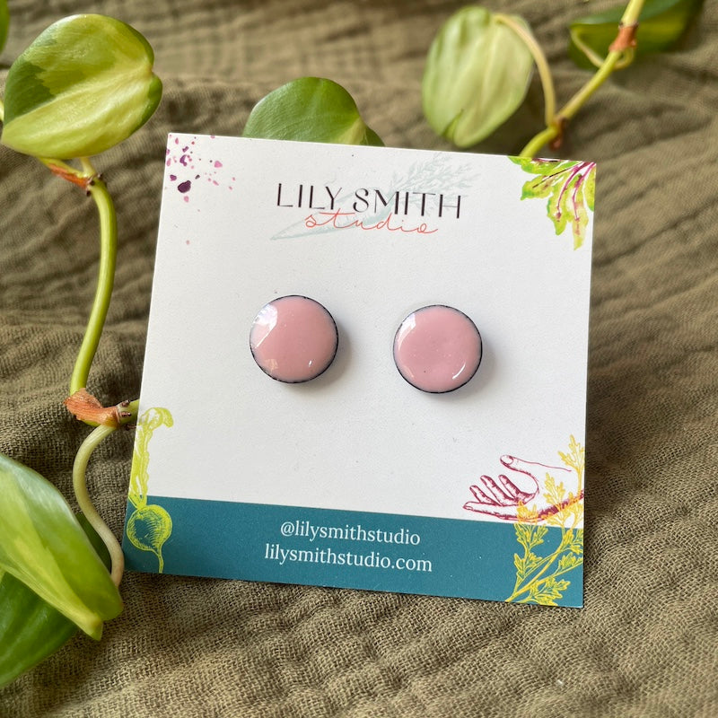 Pink Enamel Dot Post Earrings