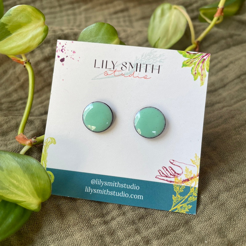 Sea Foam Green Enamel Dot Post Earrings