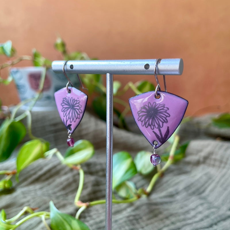 Orchid Pink Enamel Aster 'Doodle' Earrings