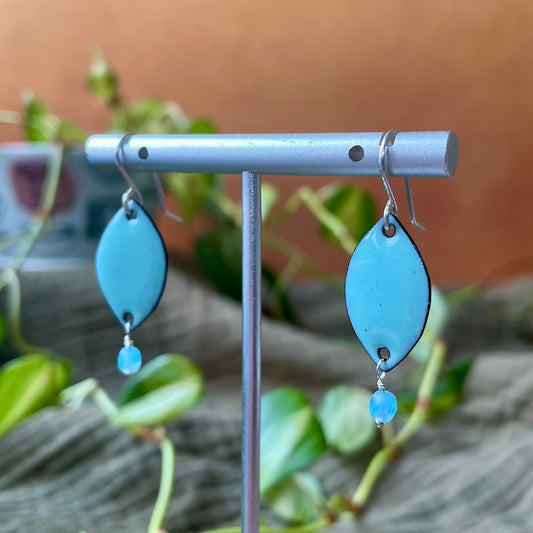 Blue Enamel Petal Crystal Dangle Earrings