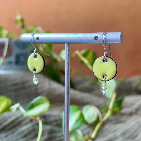 Lemon Sorbet Yellow Enamel Dot Crystal Dangle Earrings