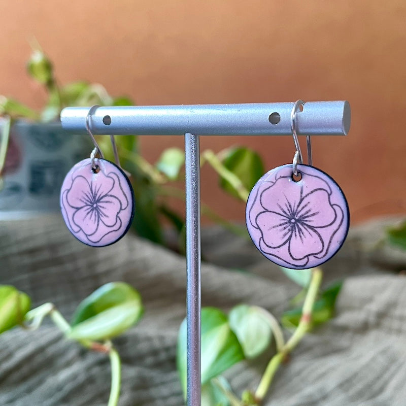 Pink Enamel Violet 'Doodle' Earrings