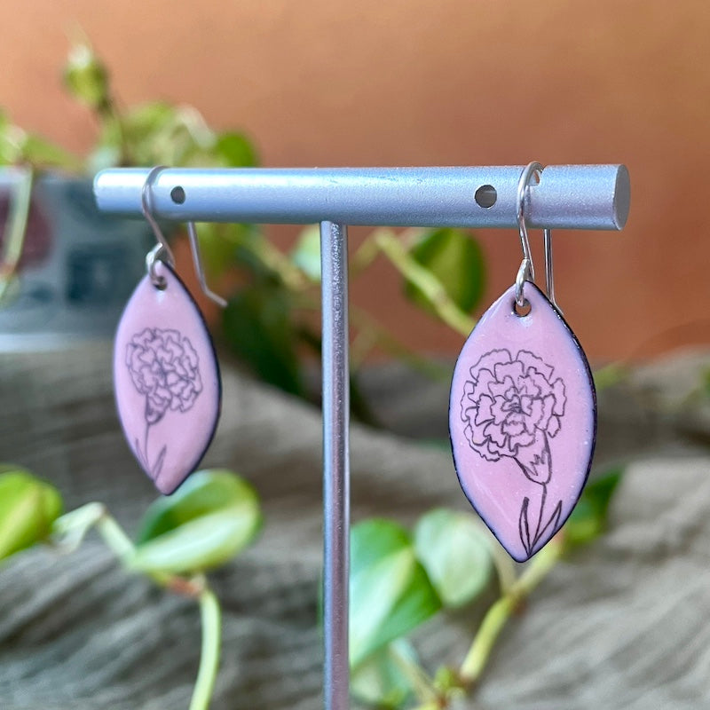 Pink Enamel Marigold 'Doodle' Earrings