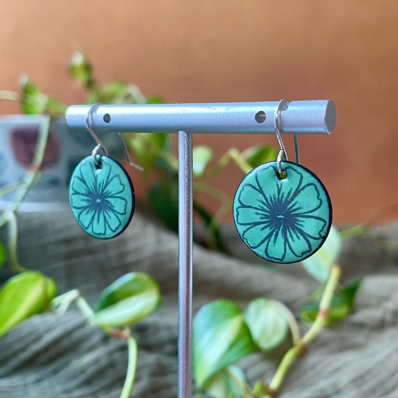 Sea Glass Green Enamel Cosmos 'Doodle' Earrings