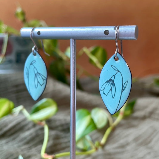 Blue Enamel Snowdrop 'Doodle' Earrings