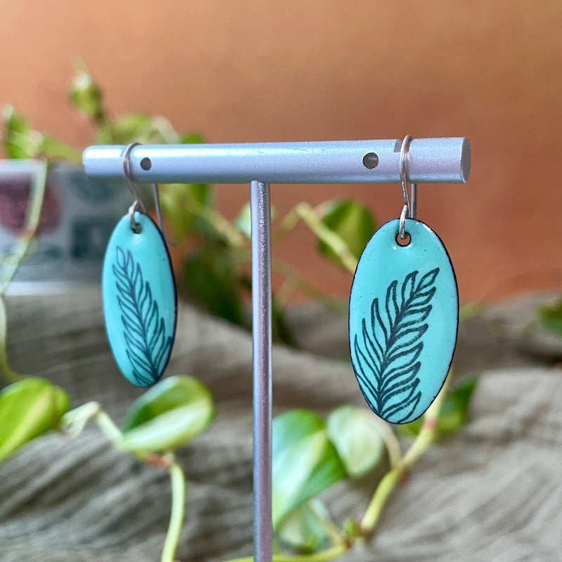 Sea Foam Green Enamel Fern 'Doodle' Earrings