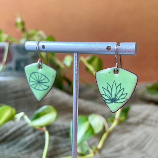 Green Enamel Water Lily 'Doodle' Earrings