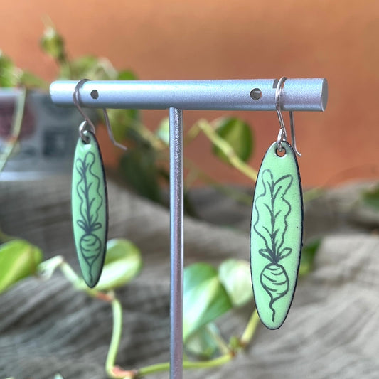 Green Enamel Radish 'Doodle' Earrings