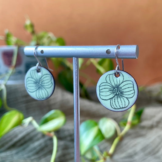 Mint Green Enamel Dogwood Blossom 'Doodle' Earrings