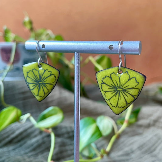 Chartreuse Enamel Cosmos 'Doodle' Earrings