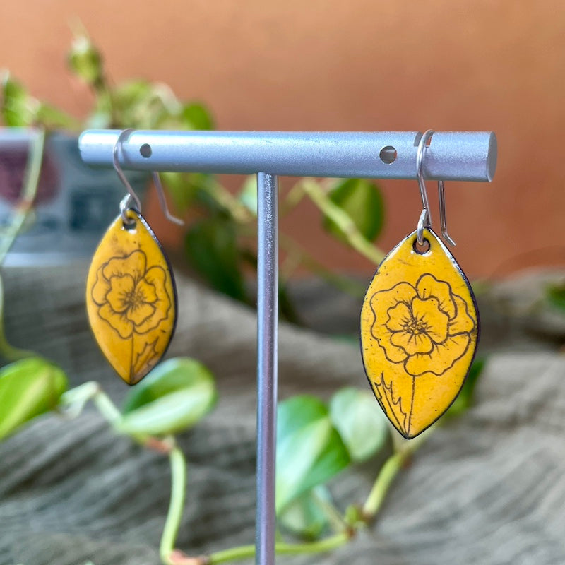 Yellow Enamel Poppy 'Doodle' Earrings