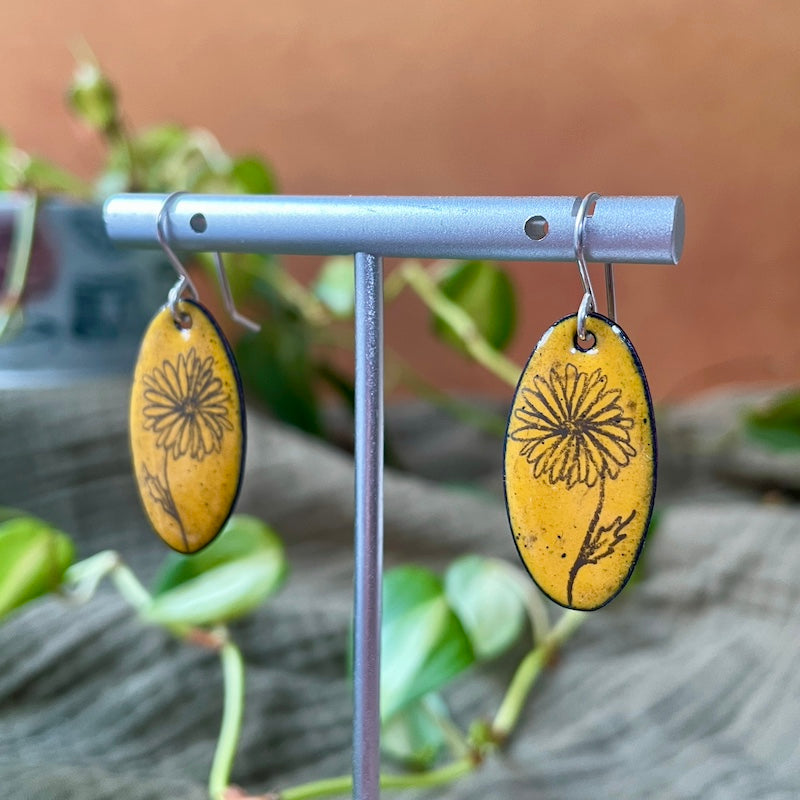 Yellow Enamel Daisy 'Doodle' Earrings