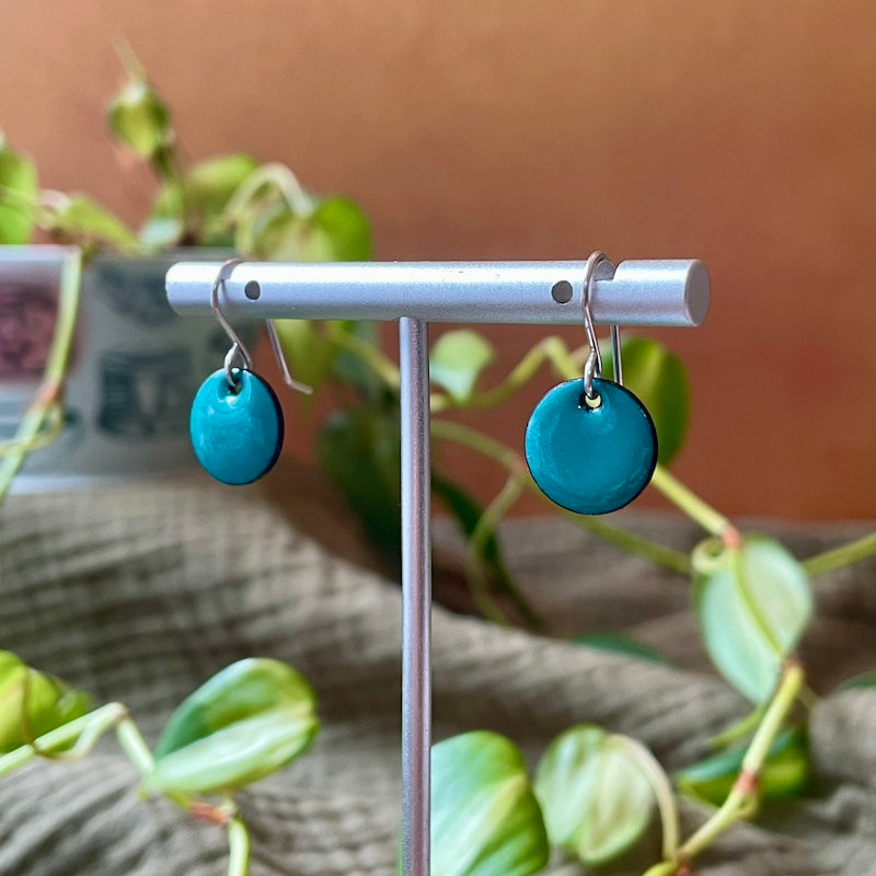 Teal Enamel Dot Earrings