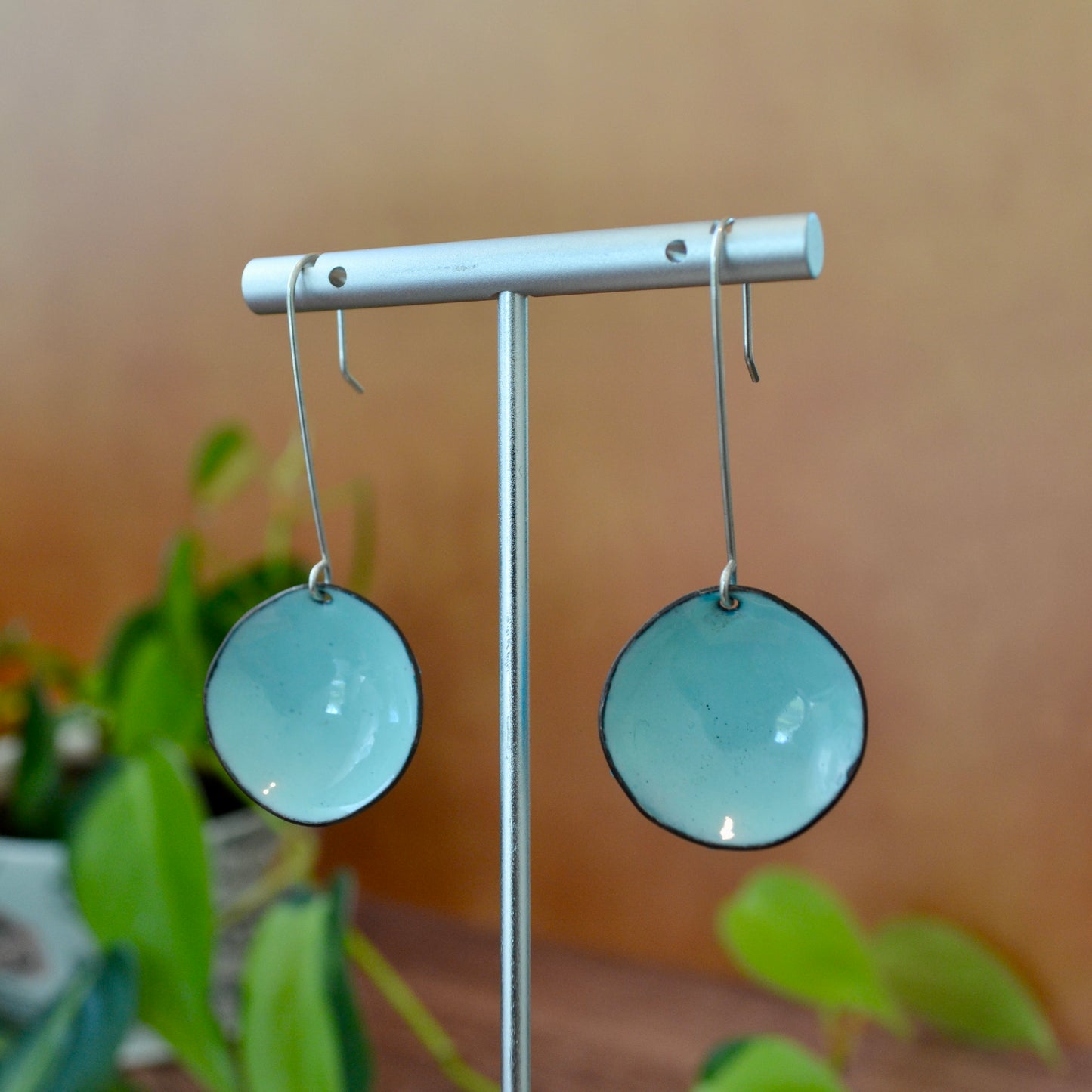 Robin's Egg Blue Large Long Flower Cup Earrings