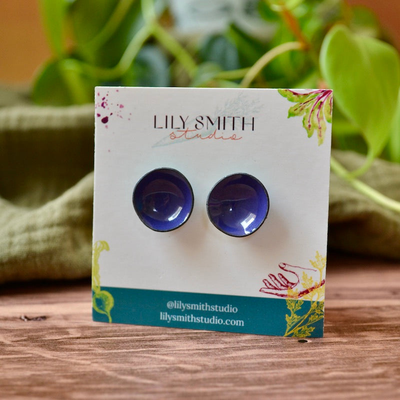 Eggplant Purple Flower Cup Post Earrings