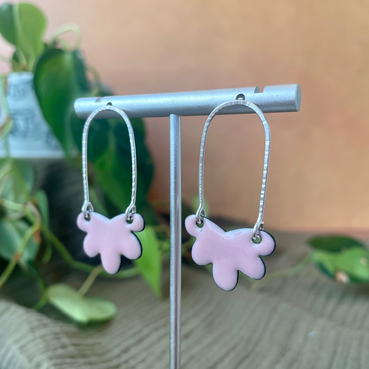 Pink Flower Fan Earrings