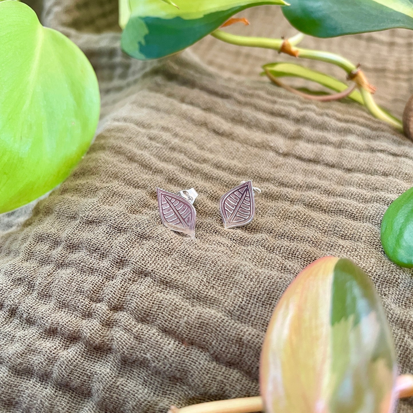 Large Silver Leaf Post Earrings